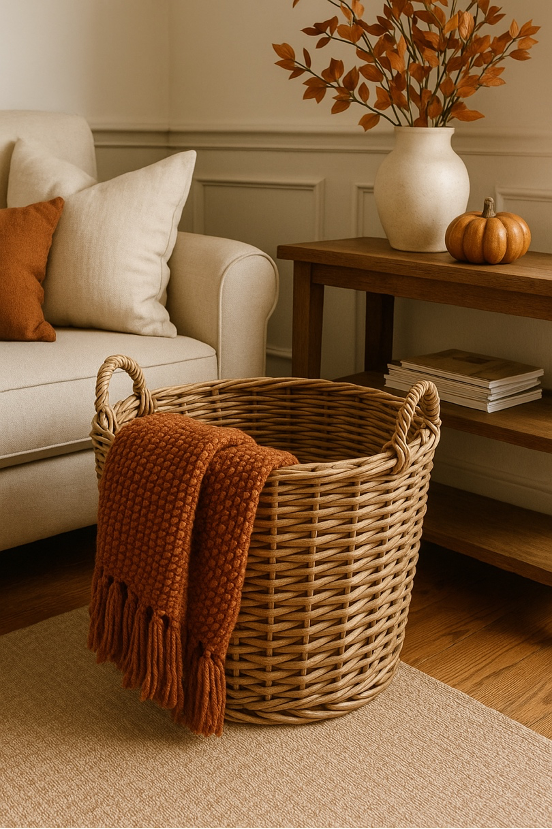 decoración otoñal cestos mimbre